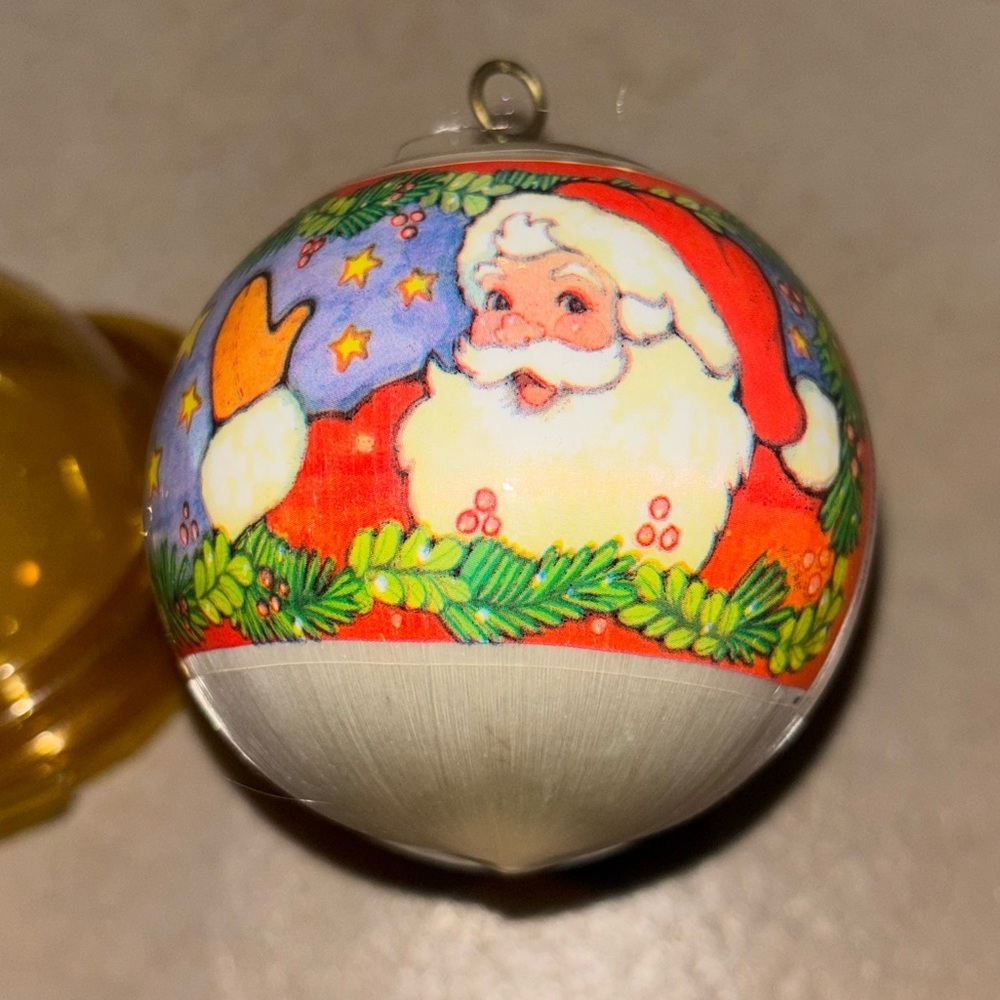 Vintage 1979 Current Inc. Satin Ball Christmas Ornament Santa Clause Teddy Bear